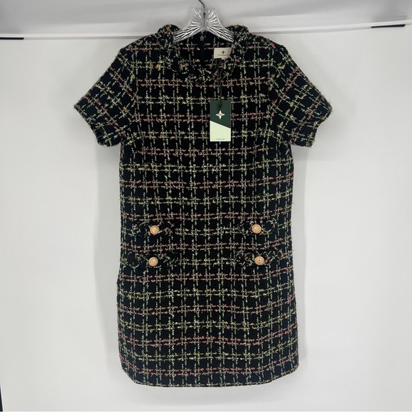 Tuckernuck Dresses & Skirts - Tuckernuck Holly Tinsel Tweed Black Metallic Plaid Classic Mini Dress Medium NWT